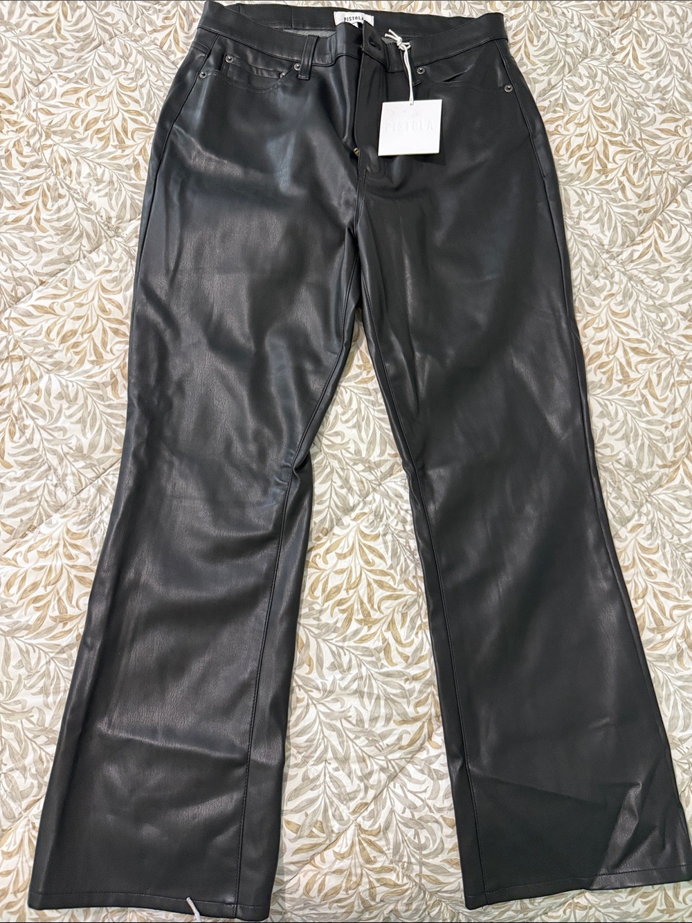 pistola Black Faux Leather Cropped Wide-Leg Pants
